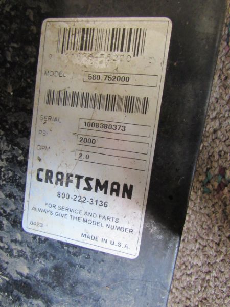 CRAFTSMAN 3.75 HP GAS POWERED PRESSURE WASHER