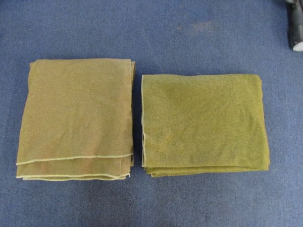 TWO GREEN WOOL ARMY BLANKETS