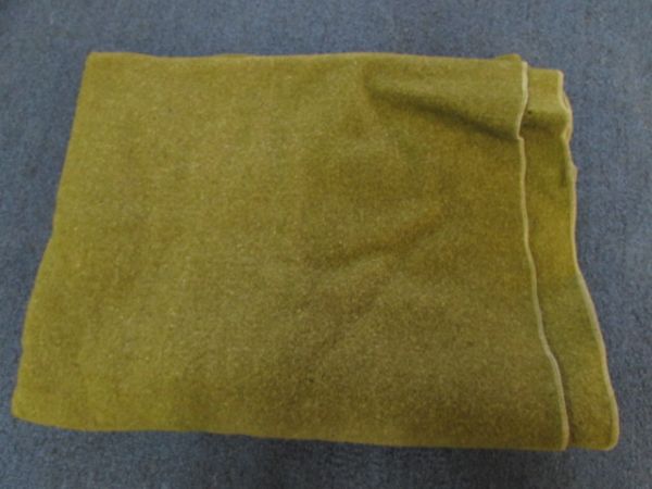 TWO GREEN WOOL ARMY BLANKETS