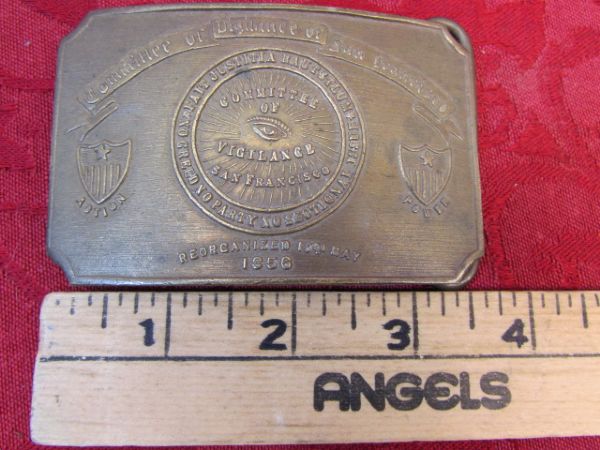 VINTAGE BRASS TIFFANY BELT BUCKLE - COMMITTEE OF VIGILANCE SAN FRANCISCO