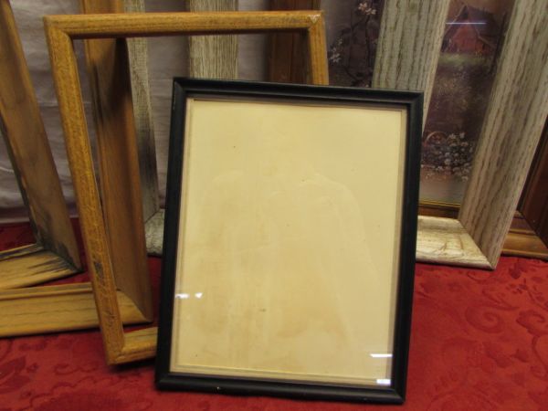 FRAME YOUR PHOTOS OR ART - NINE WOOD FRAMES, LARGE & SMALL - NICE!