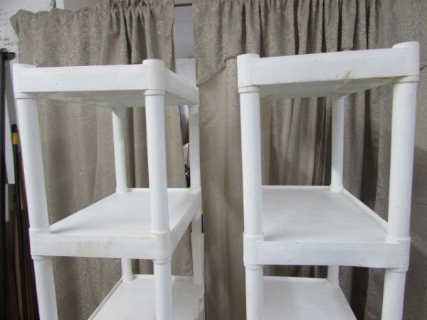 PAIR OF WHITE PLASTIC SHELVES