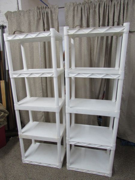 SECOND SET OF WHITE PLASTIC SHELVES