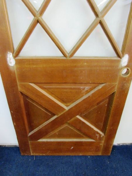 BEAUTIFUL HOUSE DOOR WITH DIAMOND WINDOW PATTERN & BOTTOM CROSSBUCK PATTERN