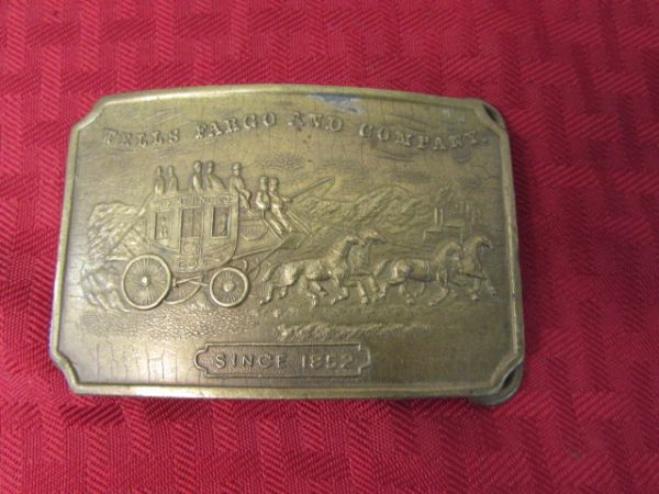 VINTAGE BRASS WELLS FARGO & COMPANY BELT BUCKLE, TIFFANY NEW YORK