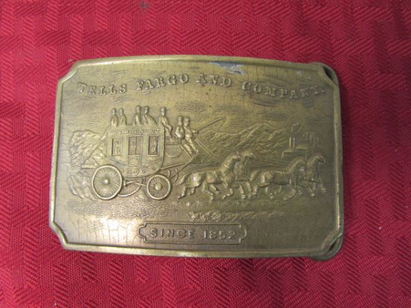 VINTAGE BRASS WELLS FARGO & COMPANY BELT BUCKLE, TIFFANY NEW YORK