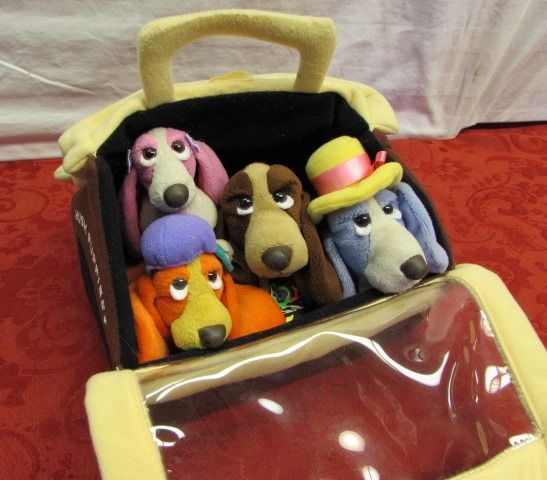 RARE BASSET HOUND HUSH PUPPIES IN CARRIER, BEANIE BABIES, 58TH EDITION STARBUCKS BEAR & . . . . 