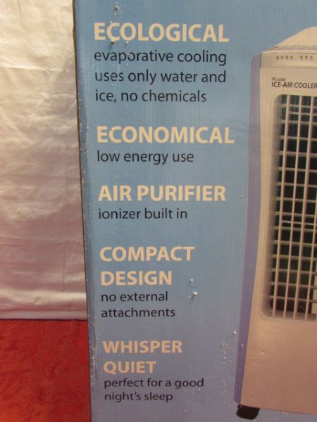 KEEP YOUR COOL THIS SUMMER - NEW IN BOX ENERGY EFFICIENT FLOATER ICE AIR COOLER, LOTS OF GREAT FEATURES! 