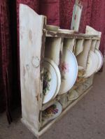 VINTAGE  CURIO SHELF WITH TEA SAUCERS & MORE