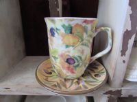 VINTAGE  CURIO SHELF WITH TEA SAUCERS & MORE