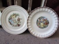 VINTAGE  CURIO SHELF WITH TEA SAUCERS & MORE