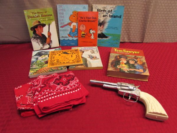 COWBOYS, SNOOPY, DINOSAURS & MORE!  VINTAGE CAP GUN & BOOKS FOR THE KID'S . . . OR THE KID AT HEART
