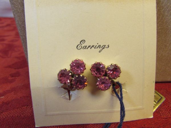 FOR YOU MOM - JEWELERY BOX, VINTAGE JEWELRY & BUREAU SCARF, ROSE BROOCHES, NEW AVON BEAUTY DUST & MORE