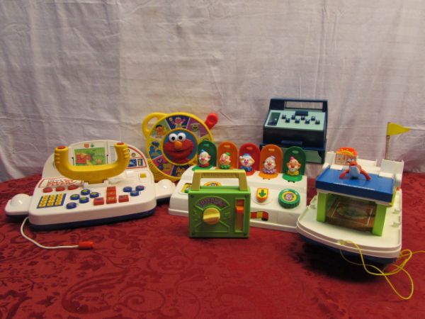 VINTAGE & NEWER KID'S TOYS - FISHER PRICE RADIO & HAPPY HOUSE BOAT, GEOBRA CASH REGISTER, LITTLE SMART FLYER & MORE