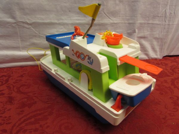 VINTAGE & NEWER KID'S TOYS - FISHER PRICE RADIO & HAPPY HOUSE BOAT, GEOBRA CASH REGISTER, LITTLE SMART FLYER & MORE