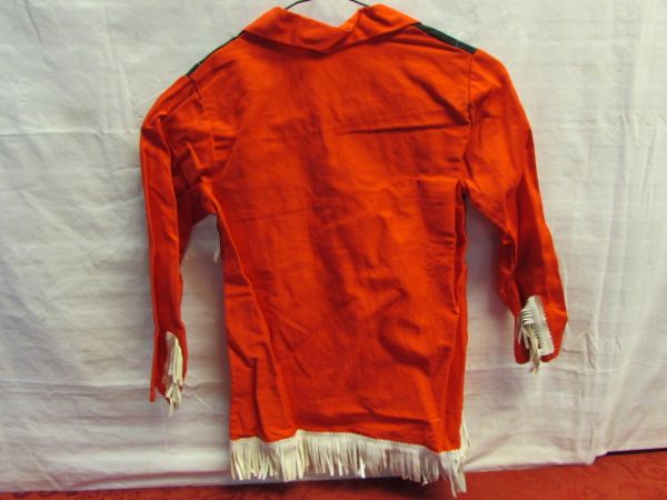 COWBOY'S & INDIANS - KID'S  WESTERN SHIRT WITH FRINGE, 5 LEATHER BELTS, HAT, CANTEEN, DRUMS & . . . 