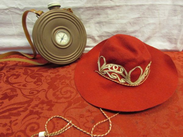 COWBOY'S & INDIANS - KID'S  WESTERN SHIRT WITH FRINGE, 5 LEATHER BELTS, HAT, CANTEEN, DRUMS & . . . 