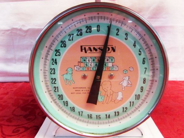 IT’S A BOY . . . OR GIRL!  VINTAGE HANSON NURSERY SCALE & NEVER USED BABY BLANKET