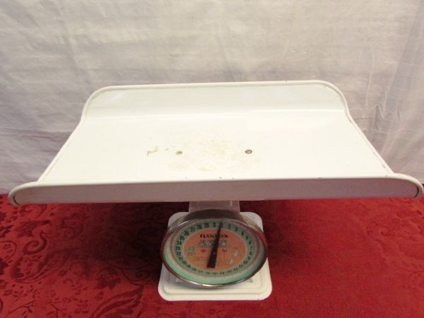 IT’S A BOY . . . OR GIRL!  VINTAGE HANSON NURSERY SCALE & NEVER USED BABY BLANKET