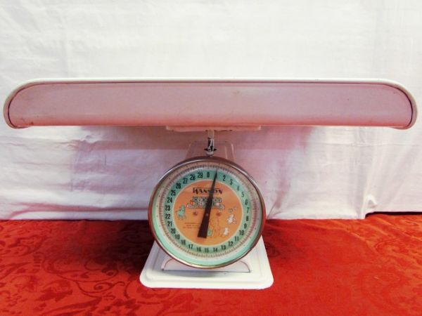 IT’S A BOY . . . OR GIRL!  VINTAGE HANSON NURSERY SCALE & NEVER USED BABY BLANKET