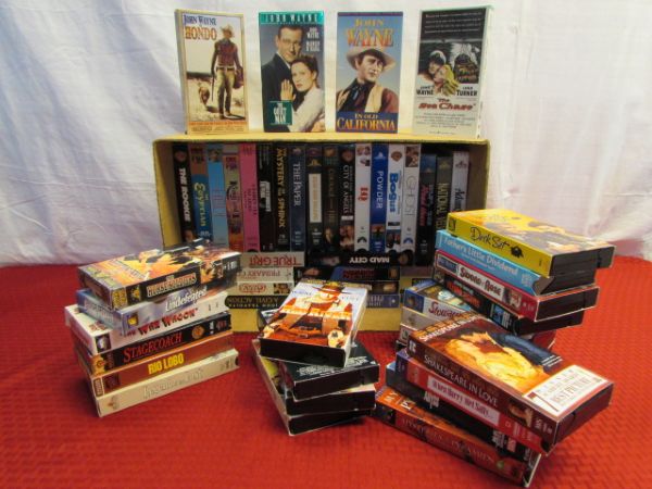 HUGE MOVIE COLLECTION!  OVER 70 VHS TAPES, CLASSICS, MODERN HITS, JOHN WAYNE & SO MUCH MORE!