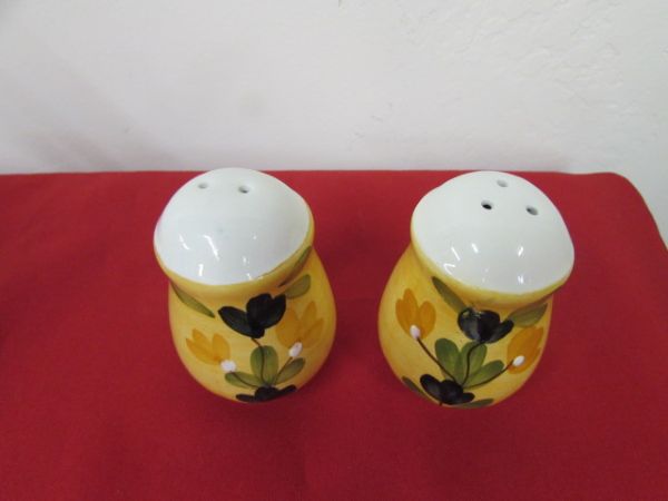 CERAMIC TEAPOT, JAR, PLATE, & SALT & PEPPER SHAKERS