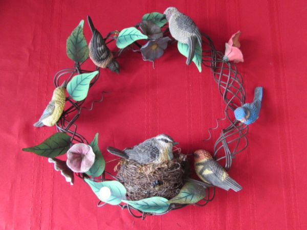 BEAUTIFUL BIRD COFFEE TABLE BOOK, WREATH &  LITTLE CERAMIC BIRDS