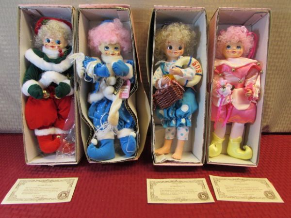 FOUR CUTE COLLECTIBLE BRINN'S CALENDAR CLOWN DOLLS 