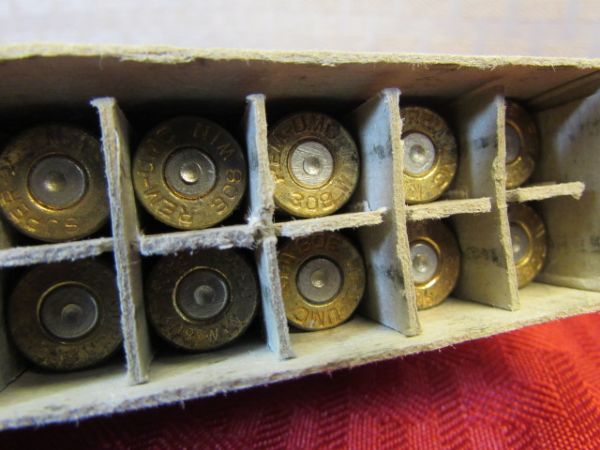 308 AMMO - 2 1/2 BOXES REMINGTON KLEANBORE, A BOX OF WINCHESTER SILVERTIP & CARTRIDGES