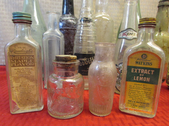 Lot Detail - ANTIQUE/VINTAGE GLASS BOTTLES - LOTS OF LABLES INTACT ...