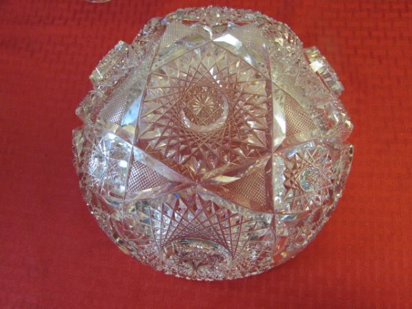 EXQUISITE LEAD CRYSTAL SALAD BOWL & TWO TALL CRYSTAL GOBLETS