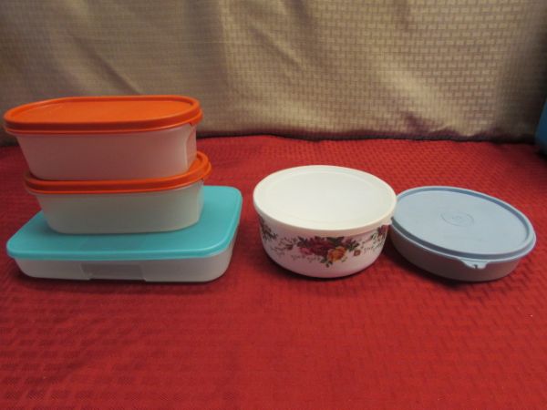 SMALL ICE CHESTS, INSULATED CUPS & AN ASSORMENT OF TUPPERWARE - PICNIC OR CAMPING?