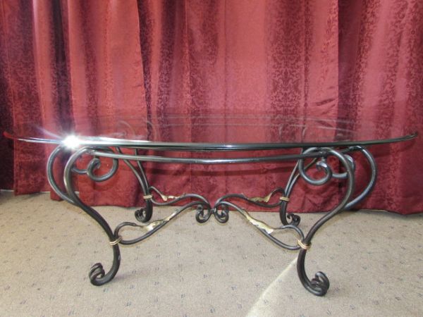 GORGEOUS HIGH END WROUGHT IRON COFFEE TABLE WITH GLASS TOP
