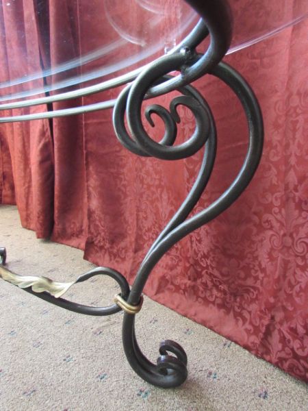 GORGEOUS HIGH END WROUGHT IRON COFFEE TABLE WITH GLASS TOP