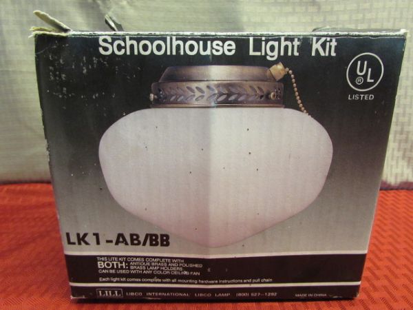 NEW IN BOX SCHOOL HOUSE CEILING FAN LIGHT KIT 