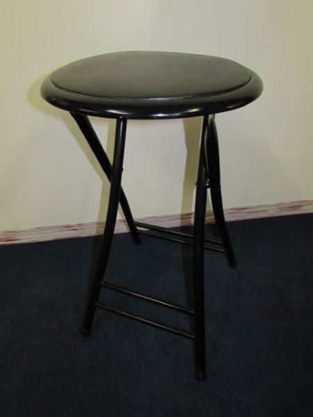 VERY NICE FOLDING METAL STOOL WITH CUSHIONED SEAT