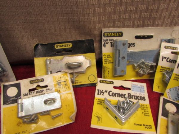 LOADS OF DOOR HARDWARE NEW & PRE OWNED, LOTS OF STANLEY - HINGES, BOLTS, CORNER BRACES & MORE
