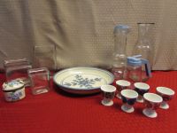CUTE RETRO ARABIA MADE IN FINLAND EGG CUPS, GLAZED STONE WARE DISH, GLASS STORAGE CONTAINERS & MORE 
