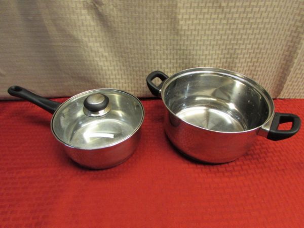 POTS 'N PANS - 18/10 STAINLESS STEEL FARBERWARE, 3 QT 3 PIECE STEAMER & MORE