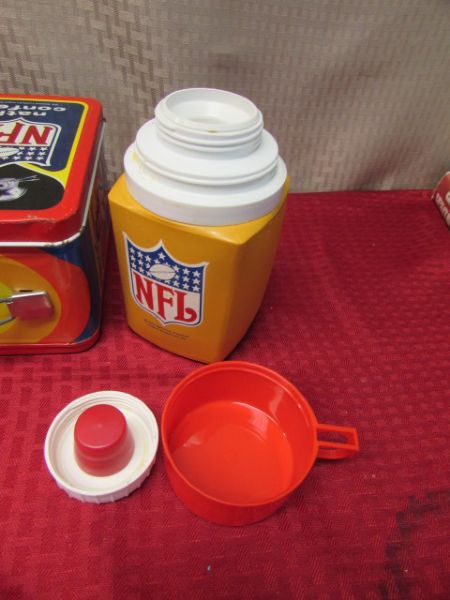 NFL FOOTBALL LUNCH BOX - NATIONAL & AMERCAN CNFERENCES WITH THERMOS 