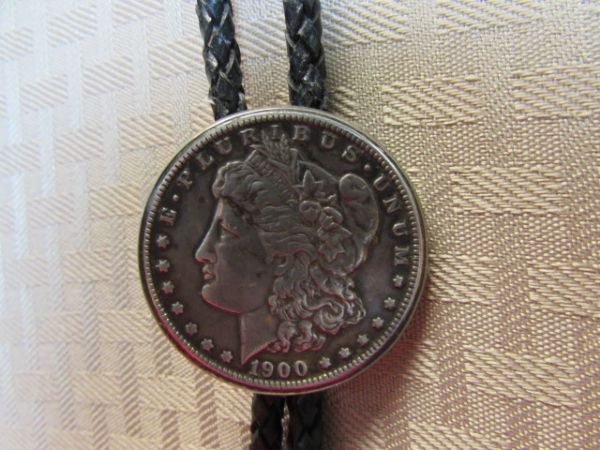 VINTAGE 1900  MORGAN SILVER DOLLAR BOLO TIE