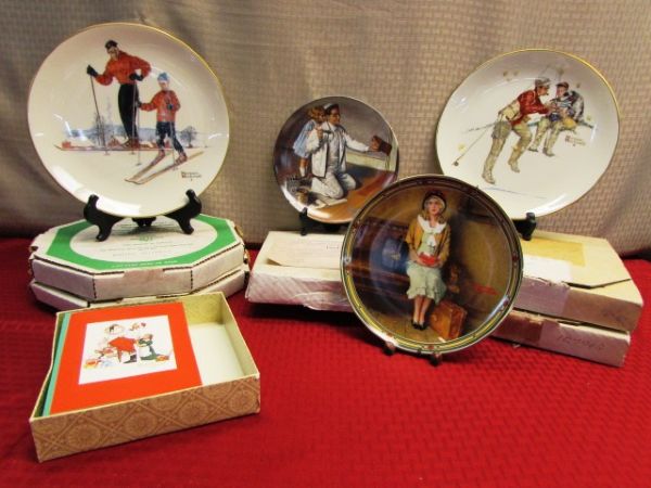 SIX COLLECTIBLE NORMAN ROCKWELL PLATES & NORMAN ROCKWELL CARDS