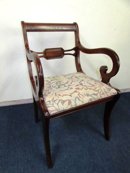 BEAUTIFUL VINTAGE CAPTAINS CHAIR WITH UPHOLSTERED SEAT . . . .LOOKS GREAT WITH TABLE IN LOT #2!