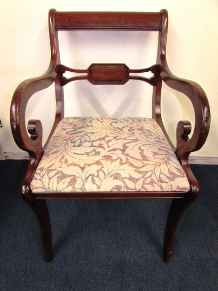 BEAUTIFUL VINTAGE CAPTAINS CHAIR WITH UPHOLSTERED SEAT . . . .LOOKS GREAT WITH TABLE IN LOT #2!