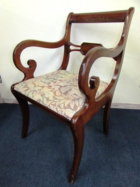 BEAUTIFUL VINTAGE CAPTAINS CHAIR WITH UPHOLSTERED SEAT . . . .LOOKS GREAT WITH TABLE IN LOT #2!