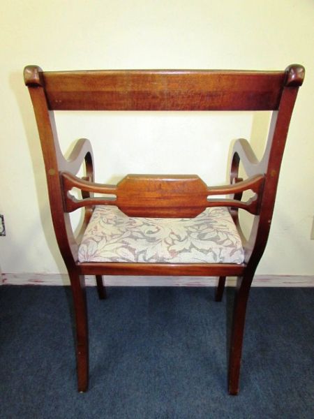 BEAUTIFUL VINTAGE CAPTAINS CHAIR WITH UPHOLSTERED SEAT . . . .LOOKS GREAT WITH TABLE IN LOT #2!