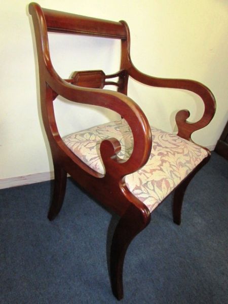 BEAUTIFUL VINTAGE CAPTAINS CHAIR WITH UPHOLSTERED SEAT . . . .LOOKS GREAT WITH TABLE IN LOT #2!