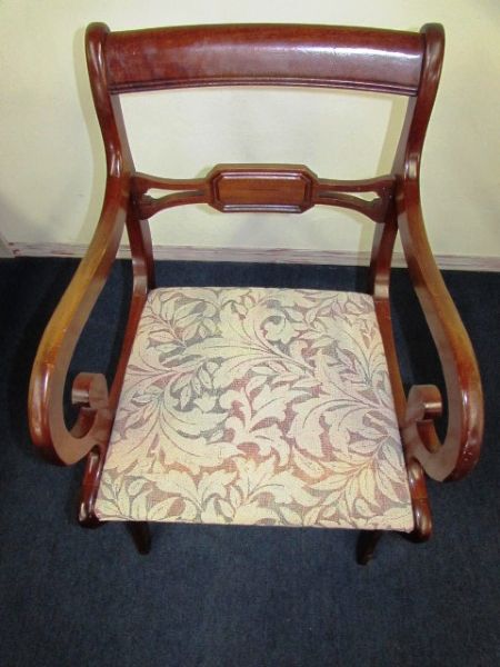 BEAUTIFUL VINTAGE CAPTAINS CHAIR WITH UPHOLSTERED SEAT . . . .LOOKS GREAT WITH TABLE IN LOT #2!