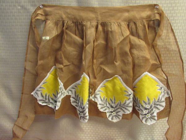 CLASSY COOK!  SIX FABULOUS VINTAGE APRONS. . .YOU WILL WANT TO WEAR THEM OUTSIDE THE KITCHEN TOO!