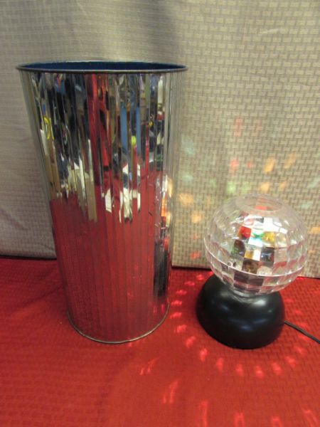 GROOVY VINTAGE CELESTIO LAMP  & MIRROR BALL WASTE BASKET